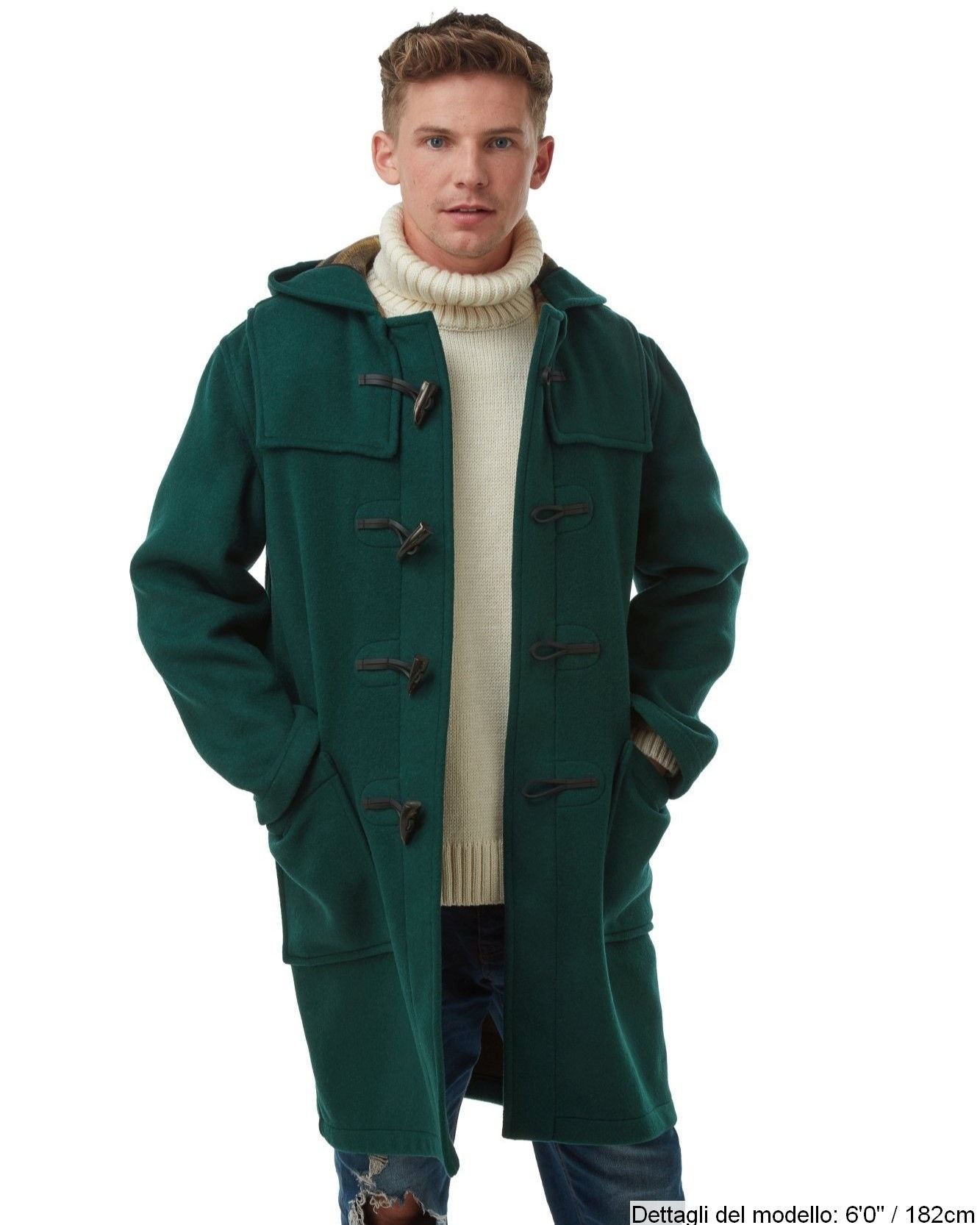 Montgomery Originale Uomo Vestibilita’ Classica, Con Cappuccio Staccabile e Olivette In Corno - Verde British