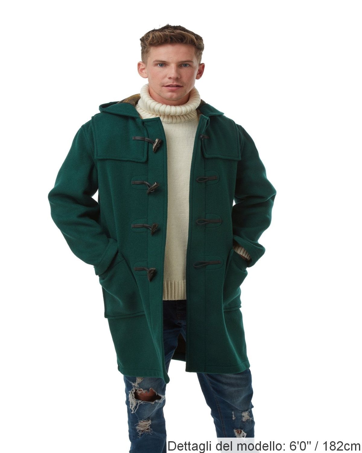 Montgomery Originale Uomo Vestibilita’ Classica, Con Cappuccio Staccabile e Olivette In Corno - Verde British