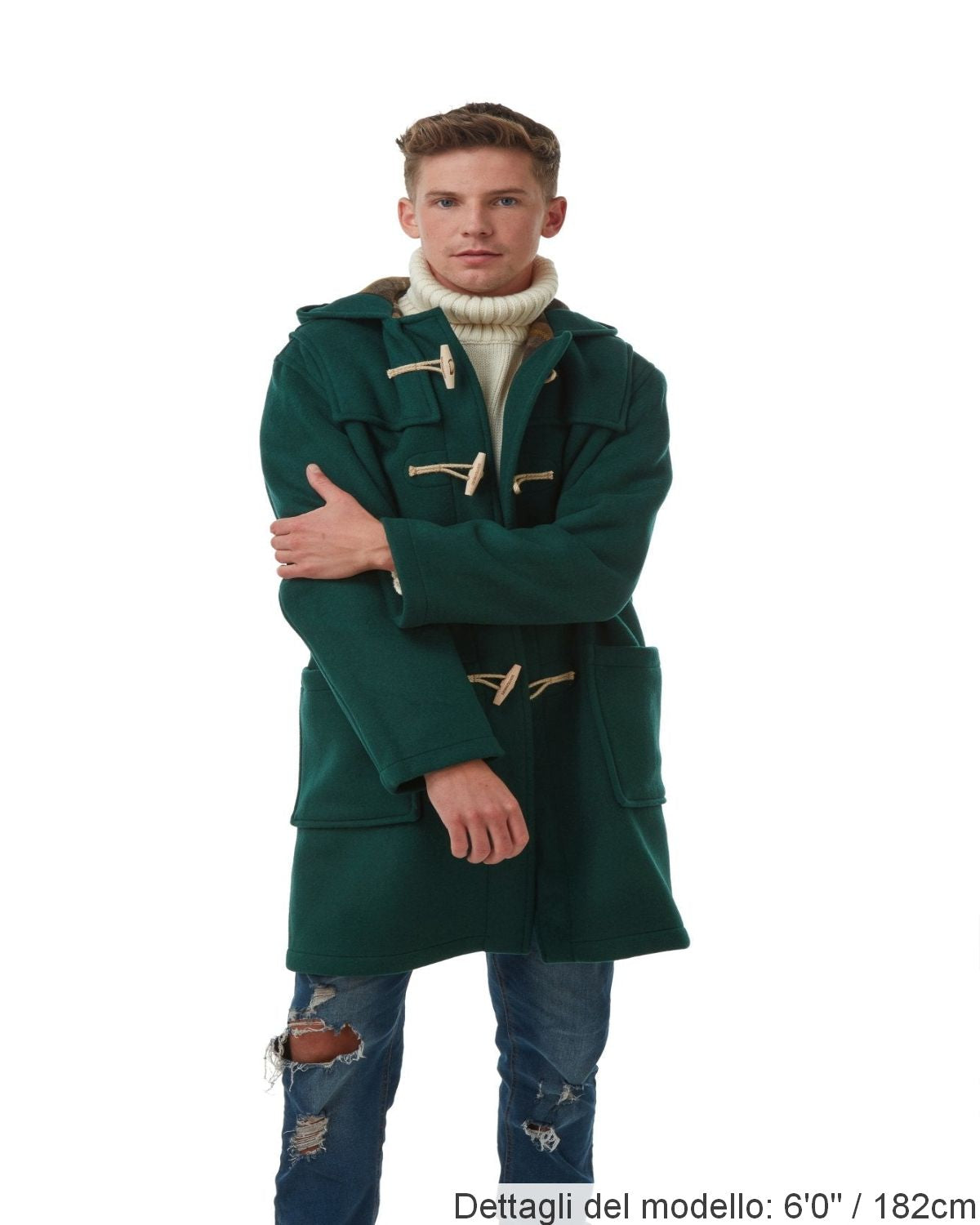 Cappotto Duffle da uomo dal taglio classico con alette in legno - Verde British