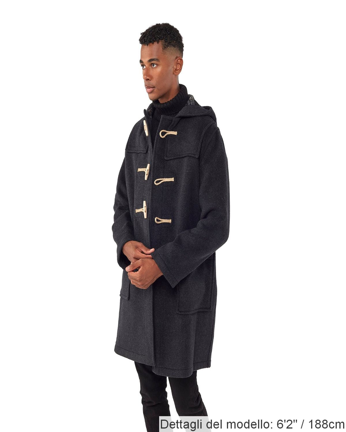 Cappotto Duffle da uomo dal taglio classico con alette in legno - Carbone