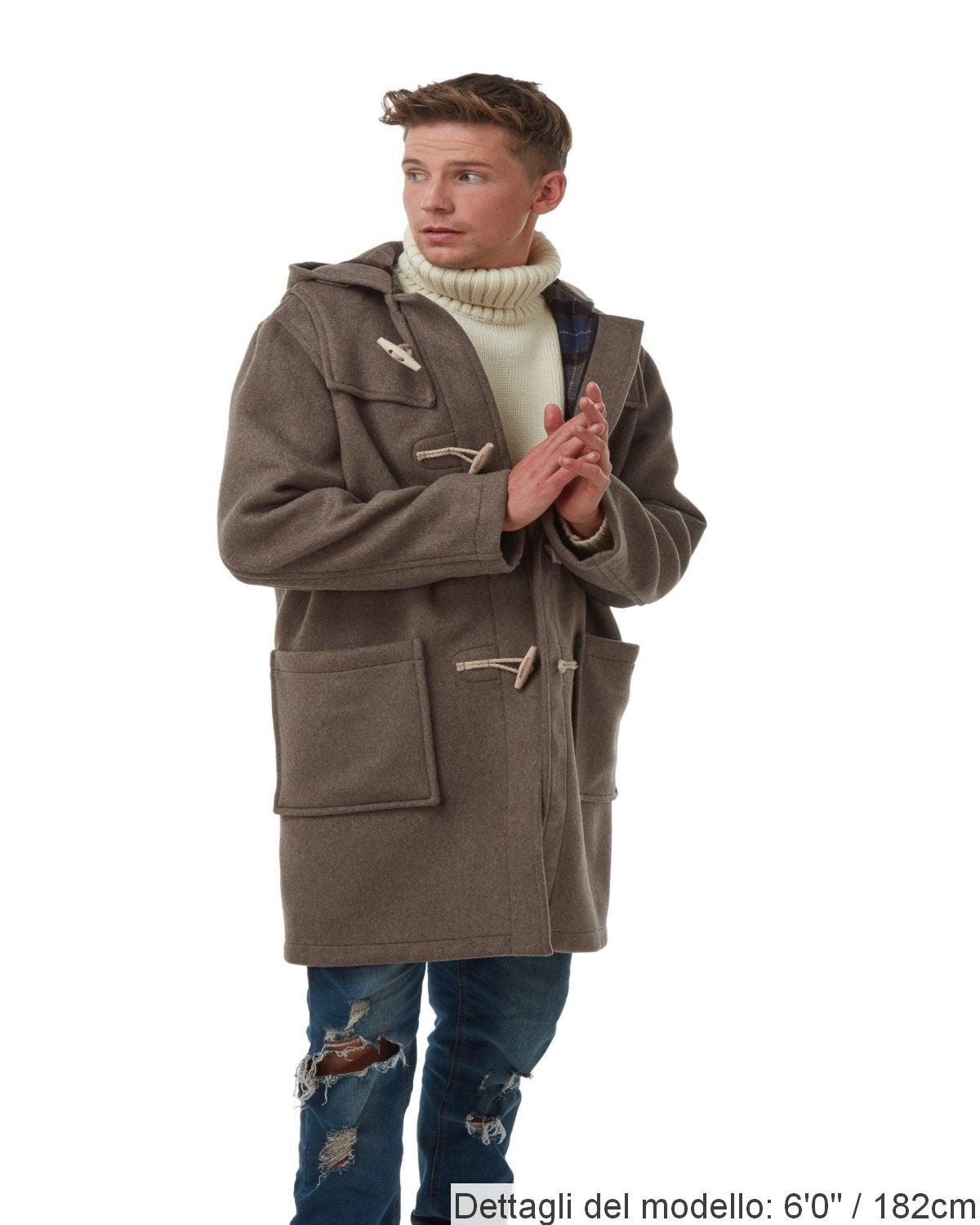 Cappotto Duffle da uomo dal taglio classico con alette in legno - Fandgo