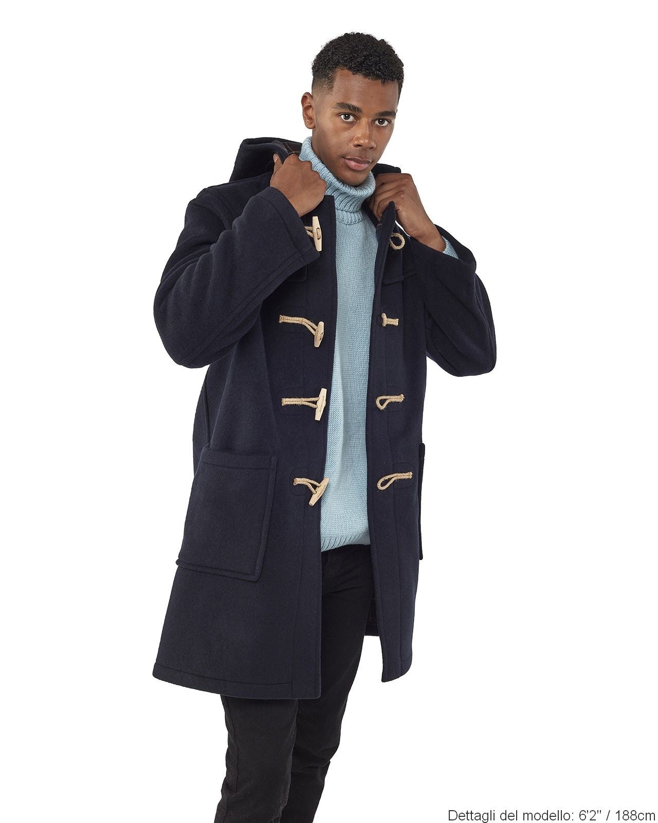 Cappotto Duffle da uomo dal taglio classico con alette in legno - Blu Navy