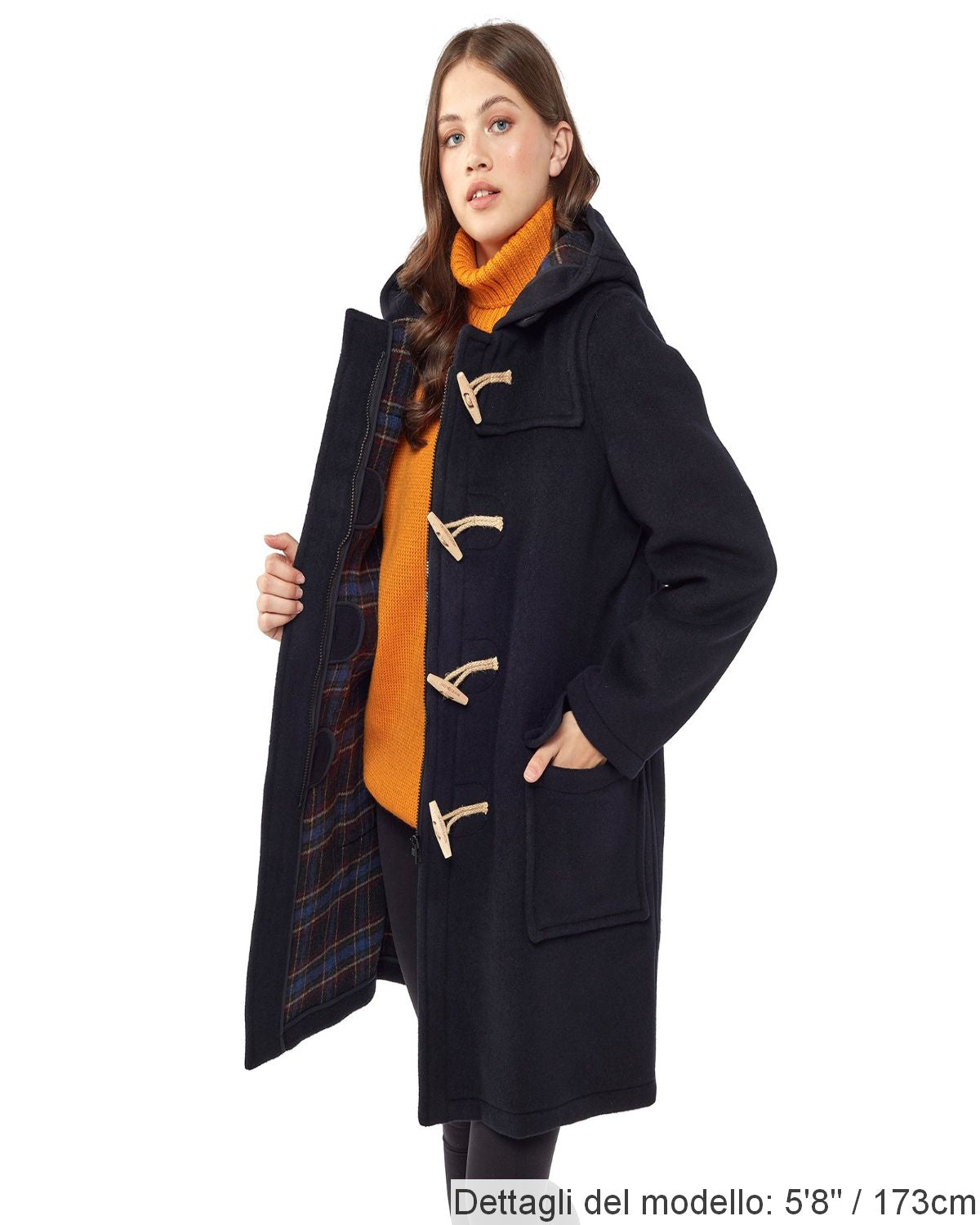 Cappotto Duffle da donna dal taglio classico con alette di legno - Blu Navy