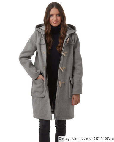 Cappotto Duffle da donna dal taglio classico con alette di legno - Grigio Perla