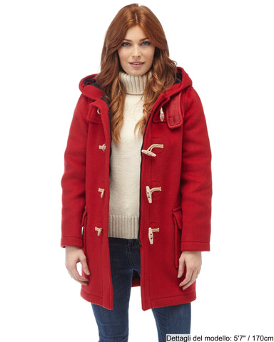 Cappotto Duffle da donna dal taglio classico con alette di legno - Rosso