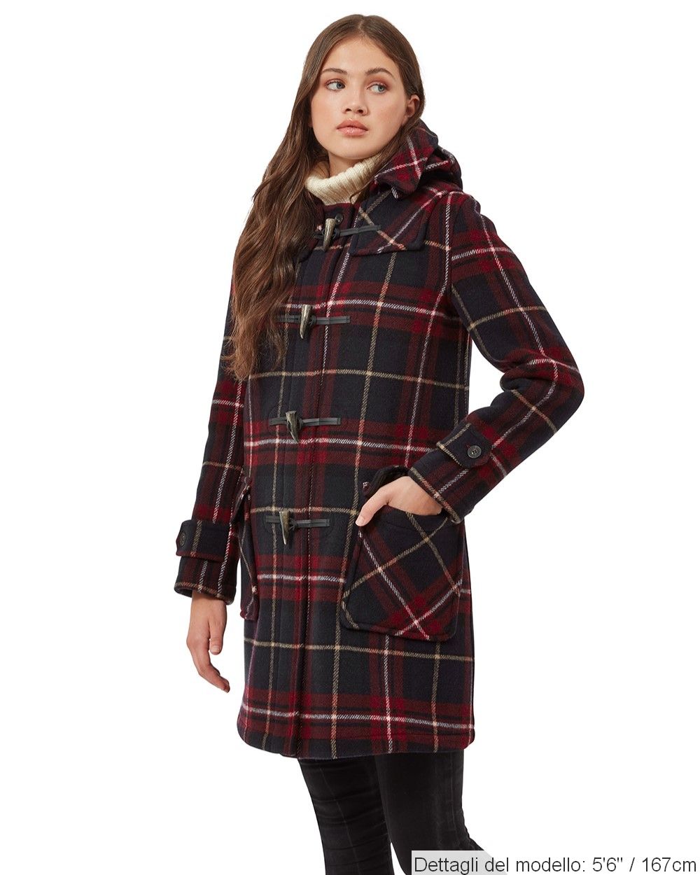 Borsone da donna London Classic Fit con alamari in corno - Tartan Bordeaux